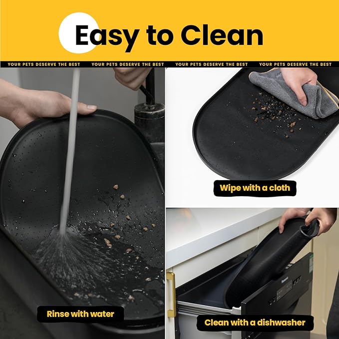 Conlun Dog Food Mat,1/2 Inch Raised Edges Cat Feeding Mat for Spill Containment,BPA-Free Silicone Pet Food Mats for Floor Waterproof,Rubber Dog Placemats for Food and Water Bowls(Black,19"x12")