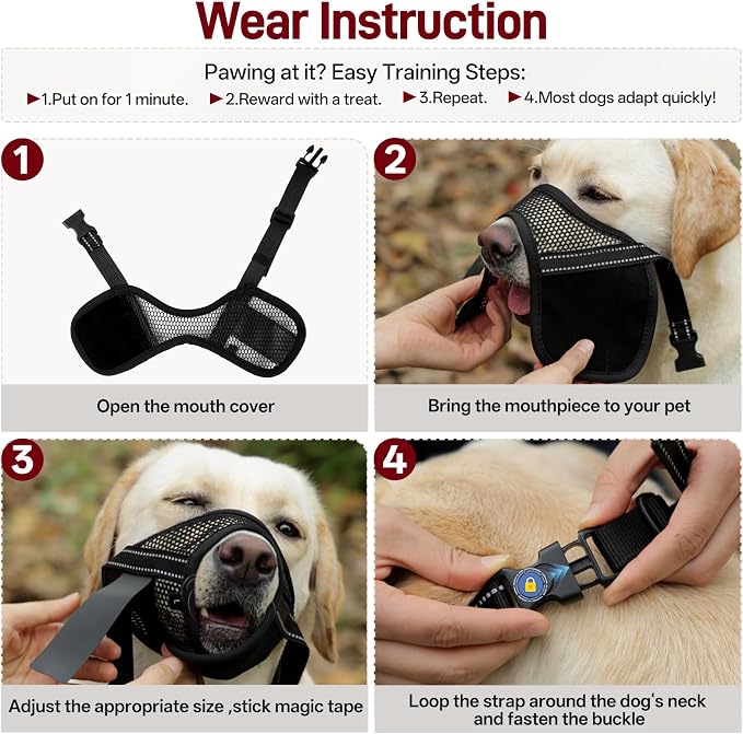 Pezluxe 2-Pack Dog Muzzle, Soft Air Mesh Muzzle Anti Biting Barking Chewing, Secure & Breathable Drinkable Pets Muzzles with Adjustable Strap, for Small Medium Large Dogs (Black-L)