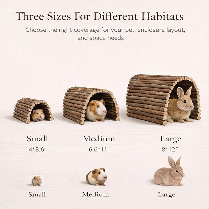 Guinea Pig Hideout, Collapsible Wooden Tunnel & Hideaway for Rabbits, Hedgehogs, Chinchillas, Ferrets and Other Small Pets, Flexible Natural Wood Cage Accessory, No Assembly Required (1PCS*6.6*11‘’)
