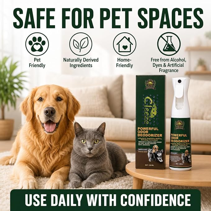 Cleeze Pet Odor Eliminator Spray for Strong Odor, Dog Deodorizing Spray for Dogs and Cats, Pet Deodorizer, Pet Odor Spray for Urine, Carpet, Furniture, Fabric, Safe for Pets, Natural Ingredients, 10oz