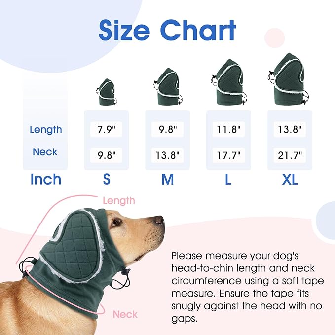 Dog Ear Muffs Noise Protection - Adjustable No Shake Ear Wraps, Warm Dog Calming Hoodie with Sound-Absorbing Pads, Anxiety Relief, Dog Ear Covers for Firework, Grooming, Travel (Green, M)