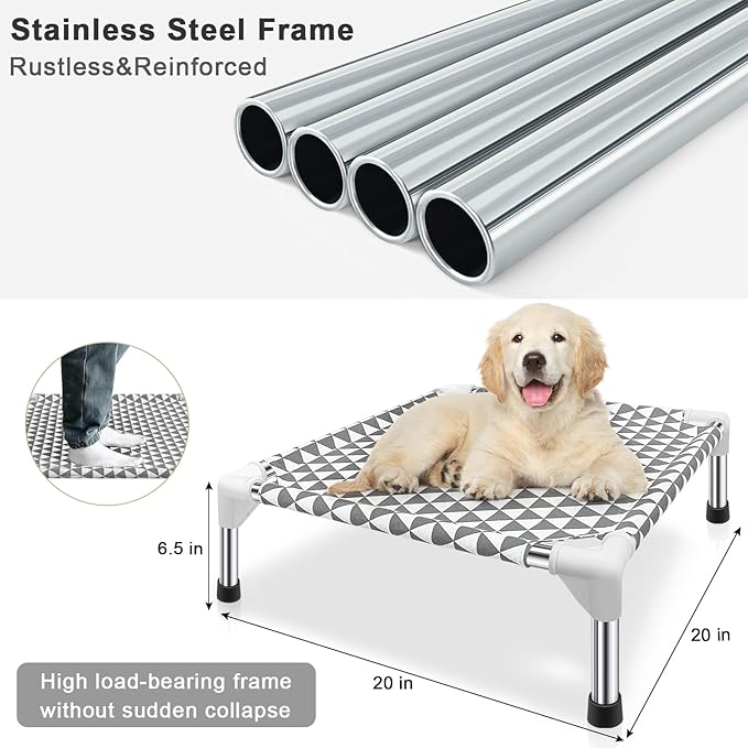 Kuntrust Elevated Outdoor Dog Bed Updated Raised Pet Cot Cooling Puppy Bed Lifted Dog Bed for Small Pets|Indoor Detachable Raised Dog Bed with Non-Slip Feet,Double-layer Cloth(S)