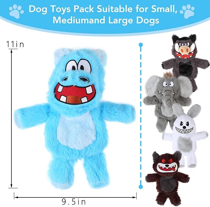 Bzonsmart 5-Pack Dog Squeaky Toys. Tough Plush Crinkle Toys for Small Medium Large Dogs. Interactive Dog Toys to Keep Them Busy. Soft chew Toys for All Dogs and Teething Playing Training