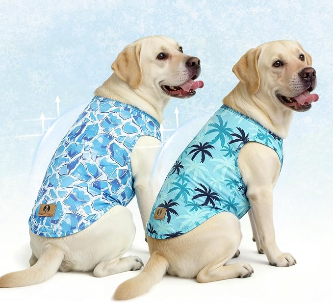 KOOLTAIL Cooling Sunblock Dog Clothes for Large Dogs,2 Pack UPF50+ UV&Insect Protection Quick Dry Dog T Shirts for Outdoor,Anti-Hair Loss Breathable Sleeveless Pet Vest Tank Tops,Ice Cube&Coconut,2XL