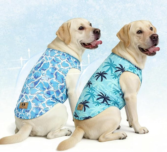 KOOLTAIL Cooling Sunblock Dog Clothes for Large Dogs,2 Pack UPF50+ UV&Insect Protection Quick Dry Dog T Shirts for Outdoor,Anti-Hair Loss Breathable Sleeveless Pet Vest Tank Tops,Ice Cube&Coconut,XL