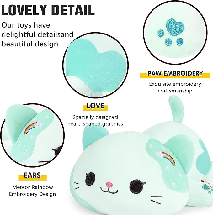 Onsoyours Original Rainbow Cat Plush 20 Inch Kitty Plushies Toy Blue Cat Kitten Stuffed Animal Soft Pillow Kawaii Plushie Gift for Kids & Adults (Rainbow Cat, 20")