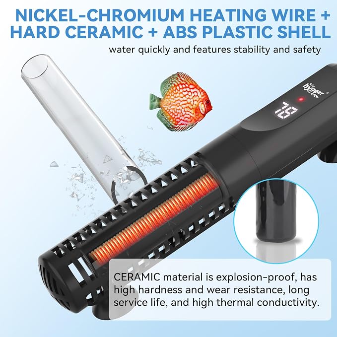 hygger Ceramic Submersible Aquarium Heater, New Explosion-Proof Fish Tank Water Heater with External Temp Controller Auto Thermostat Heater for Saltwater Freshwater (100W for 5~20 Gallon)