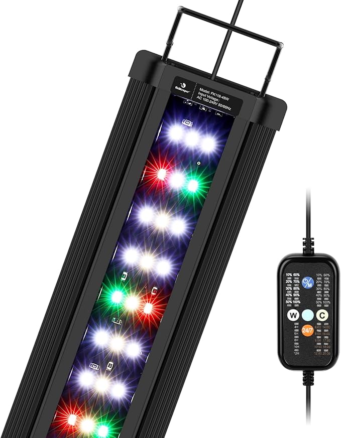 fishkeeper Aquarium Light, LED Fish Tank Lights with Auto Time Sync & 24/7, IP68 Waterproof Extendable Bracket DIY Full Sprctrum Aquarium Plant Lights with Timer/Dimming, Memory Function for 40-48inch