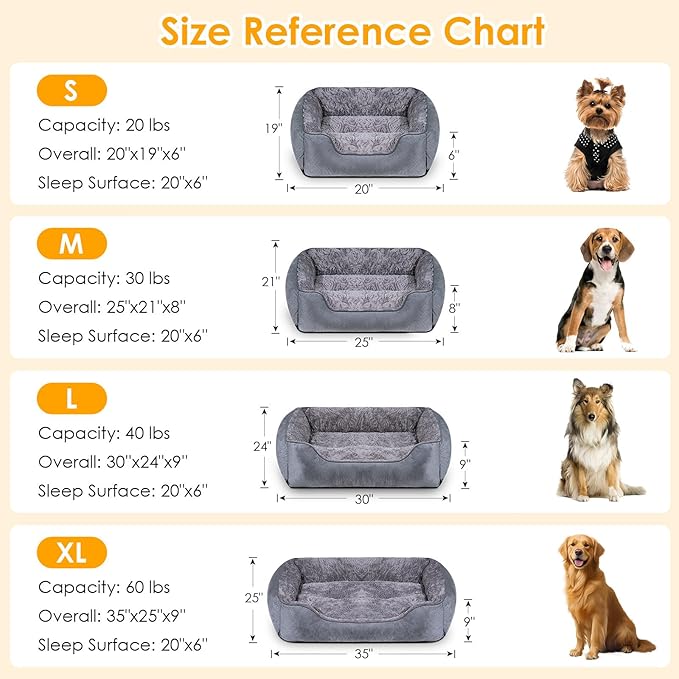 Dog Bed Extra Large, Super Soft Rectangle Dog Beds, Washable Warming Pet Bed with Anti-Slip Bottom, Anti-Anxiety, Grey, 35 x 25 x 9inch
