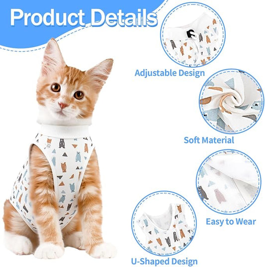 Coppthinktu Cat Recovery Suit Female, Breathable Cat Onesie After Surgery Female for Abdominal Wounds or Skin Diseases, Surgery Recovery Suit Kitten Surgical Onesie After Spay Wear Anti Licking