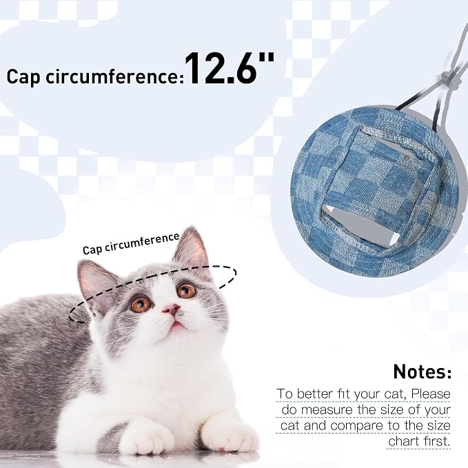 QBLEEV Cat Hats for Cats Only, Sphynx Hat with Ear Hole, Summer Cowboy Hats | Breathable kitten headwear mini sun sombrero caps, pet chihuahua sunscreen baseball outdoor climbing cap for birthday party