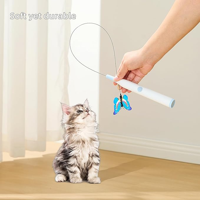 Electric Butterfly Cat Wand – 360° Spinning Self-Play with 2 Modes & Tap-to-Awake, Rechargeable Cleanable Suction Base, 3 Butterfly Refills – Interactive Cat Toys for Indoor Cats