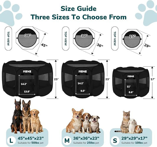 Dog Cat Playpen, Portable Puppy Pet Crate Indoors for Small/Medium Dogs Cats Rabbits, Foldable Dog Cage Enclosure for Outdoor, Pop Up Dogs Tent Kennel with Carrying Case, Whole Black