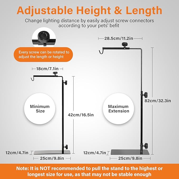 Simple Deluxe Reptile Light Stand Adjustable 16-32 inch Floor Lamp Holder, Metal Bracket for Reptile Tank & Terrarium Heating Light