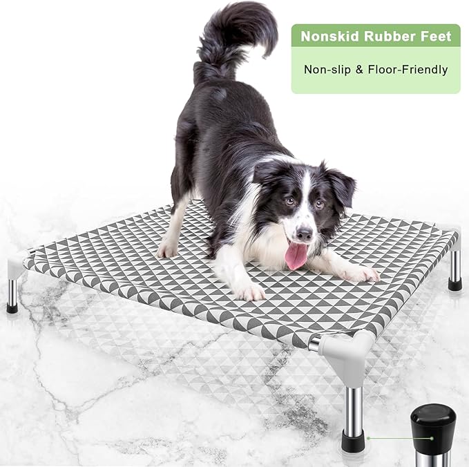 Kuntrust Elevated Outdoor Dog Bed, Medium Size, Cotton Material, Non-Slip Feet, Fits up to 70lbs