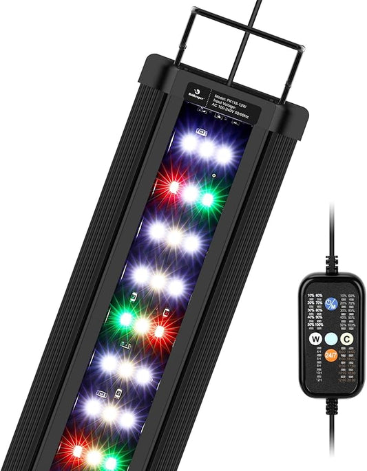 fishkeeper Aquarium Light,LED Fish Tank Lights with Auto Time Sync & 24/7, IP68 Waterproof Extendable Bracket DIY Full Sprctrum Aquarium Plant Lights with Timer/Dimming, Memory Function for 12-18 inch
