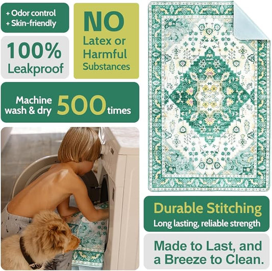 Washable Pee Pads for Dogs 2 Pack Reusable Puppy Training Pads 36"x36" Super Absorbent Waterproof Dog Training Pads, Non-Slip Potty Pads Whelping Pads Litter Mat Pet Supplies - Green Medallion