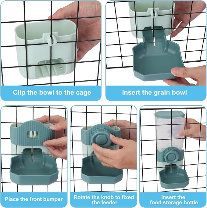 Hanging Cage Automatic Food Water Dispenser Detachable Auto Gravity 0.9 L Self-Feeding Feeder and Waterer Set, Crate Auto Feeder Dish for Small Pets Puppy Cats Ferret Bunny Guinea Pig