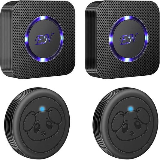 Dog Door Bell, Wireless Doggie Doorbells for Potty Training, Door Bell for Dogs to Go Outside, Dog Bells (Black, 2 Receiver 2 Transmitters)