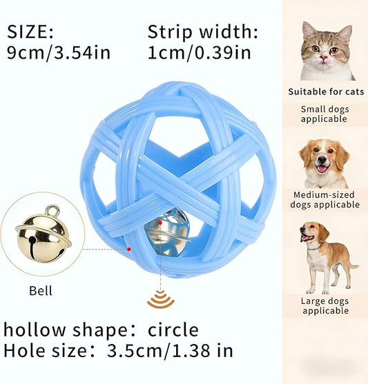 Dog Toy Ball with Bell, TPR Chew Resistant Interactive Fetch Toy for Small to Medium Dogs& Puppies, Lightweight Bouncy Cage-Style Puppy Ball for Boredom Relief & Teething