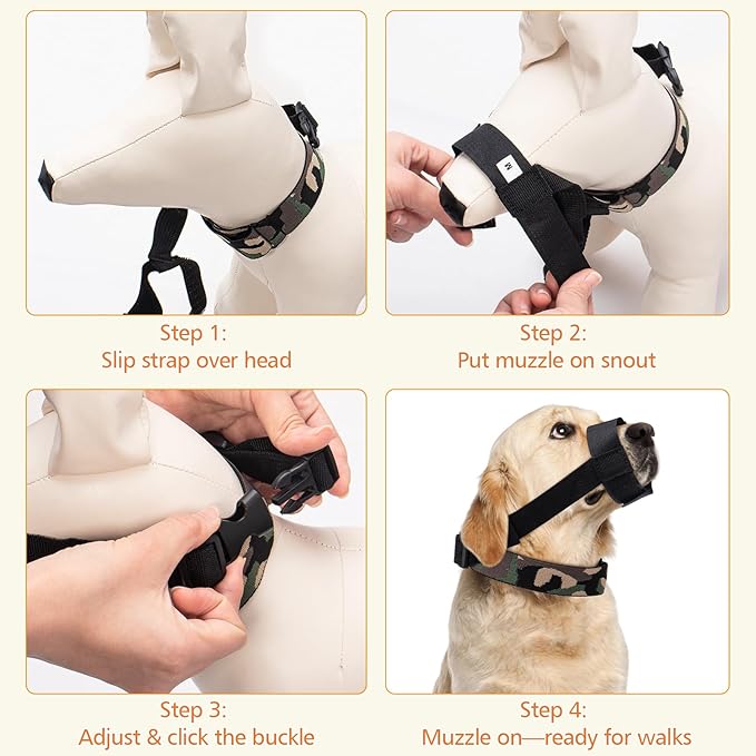 Coppthinktu Dog Muzzle with No-Escape Elastic Neck Collar, Soft Adjustable Muzzle for Small Medium Large Dogs, Breathable Dog Mouth Guard to Prevent Biting Barking & Chewing (Black L)