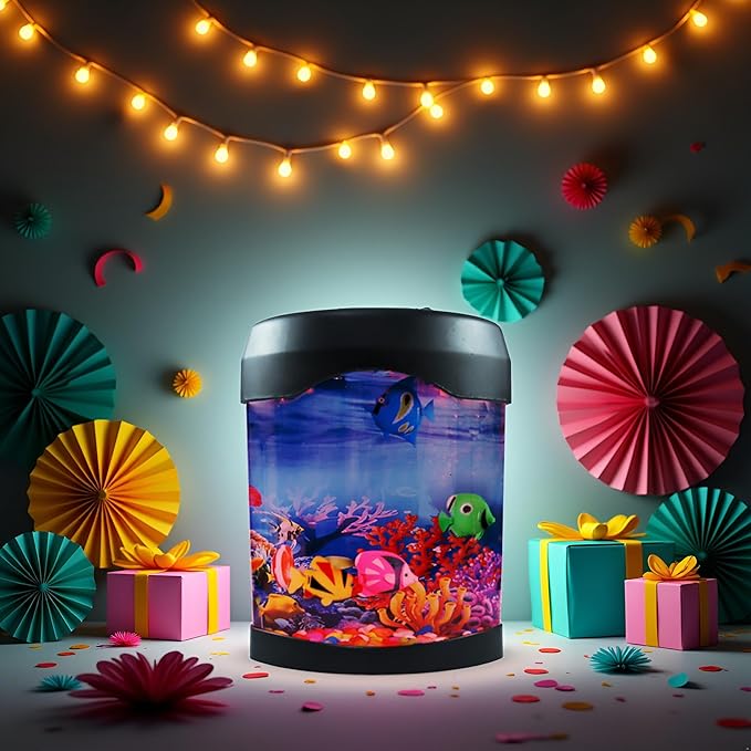 Toycol Fake Fish Lamp, Mini Aquarium Light with 6-Color Changing, 5 Fake Fish Table Lamp, Aesthetic & Safety & Humanization, Decor for Home Office Party, Great Gifts for Kids and Adults