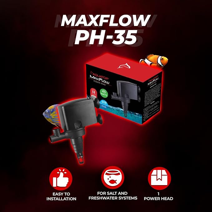 Aquatop MaxFlow Submersible Aquarium Power Head – Ensures Optimal Water Movement for Reef Aquariums, with Air Intake and Adjustable Regulator