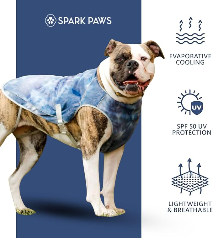 Spark Paws Dog Cooling Vest - SPF 50 UV Sun Protection - Summer Heat Relief Gear for Dogs, Lightweight, Evaporative Cooling - Dog Anxiety Relief Vest During Hot Days - Ice Blue, XL