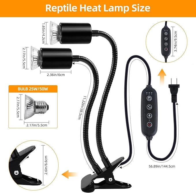 Turtle Basking Light (Cycle Timer), Tortoise Lamp UVA UVB Heat Bulbs -2 Pack 50W+ 2 Pack 25W, 360°Rotatable Turtle UVA/UVB Basking Heat Light Bulb for Lizard, Beared Dragon