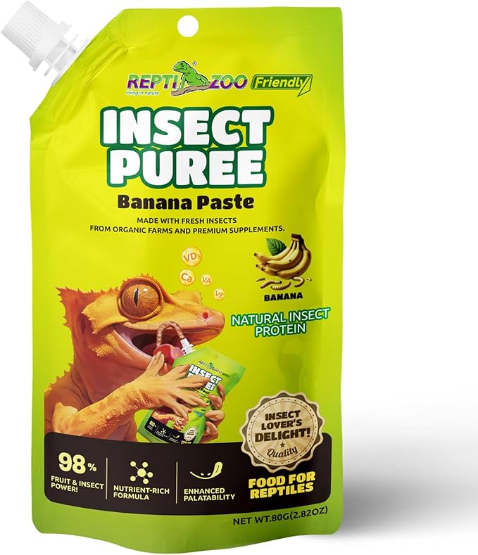 Crested Gecko Food Insect Puree, Banana Paste Reptile Food Made with Fresh Insects Gecko Food Complete Diet 2.82oz