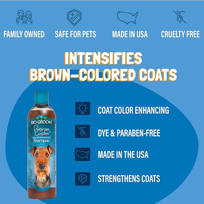 Bio-Groom Bronze Lustre Dog Shampoo – Color Enhancing Pet Shampoo, Dog Bathing Supplies, Puppy Wash, Dog Grooming Supplies, Cruelty-Free, Made in USA, Coat Brightener Shampoo – 12 fl oz 1-Pack