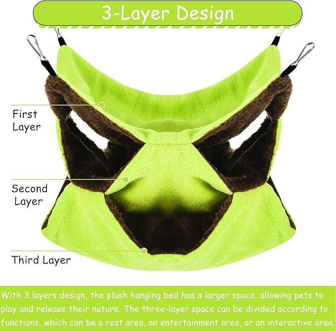 3 Tier Ferret Rat Hammock,Guinea Pig Cage Accessories,11.8x11.8 Inches,Pet Cage Hanging Bunkbed Hammock for Small Animals,Guinea Pig,Ferret,Kitten,Squirrel,Chinchilla,Rat,Parrot