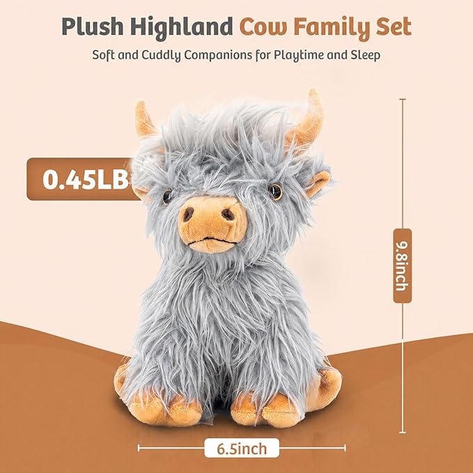 Marysun Highland Cow Stuffed Animal Toy Non-Microwavable Gray Stuffed Animal Gift for Girls and Kids, 9.8in, 0.5lb