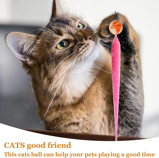 Bouncy Ball with Tail Cat Toys,5 Packs Magic Worm with Large Colorful Ball Toy for Cats,Fuzzy Worm Bouncy Balls Cat Toy