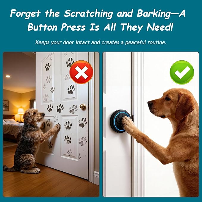 Halo Paw Smart Dog Door Bell – Touch-to-Ring BK Dog Bells to Go Outside, LED Light Wireless Dog Buttons & Dog Clicker for Communication, Waterproof Bell for Dogs to Ring to Go Potty(2 Bells & 1 Chime)