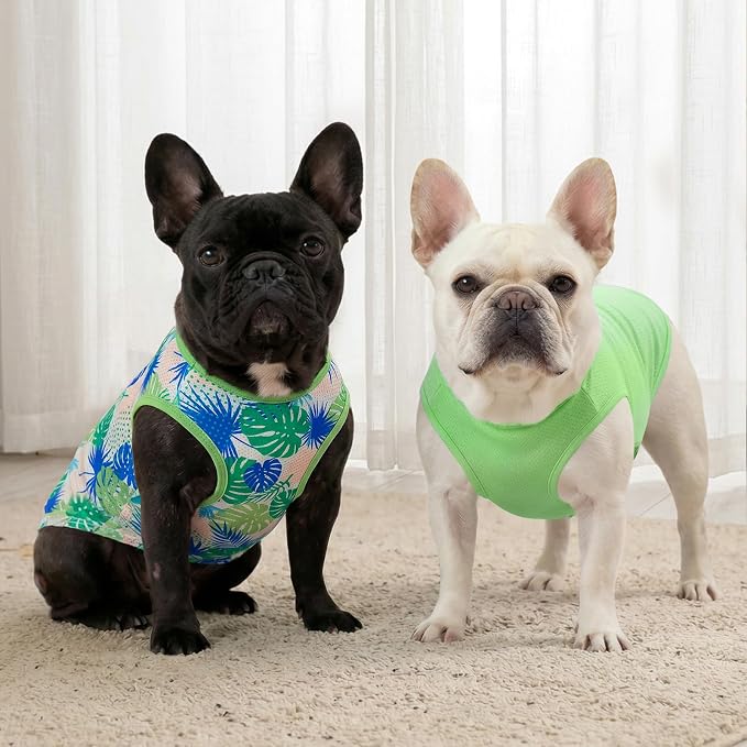 KYEESE 2Pack Dog Shirt, Lightweight Sun Protection Dog T Shirts for Small Dogs Boy Girl, Breathable Mesh Tank Top Sleeveless Pet Reflective Vest, Soft Summer Dogs Clothes, Hawaii+Green, L