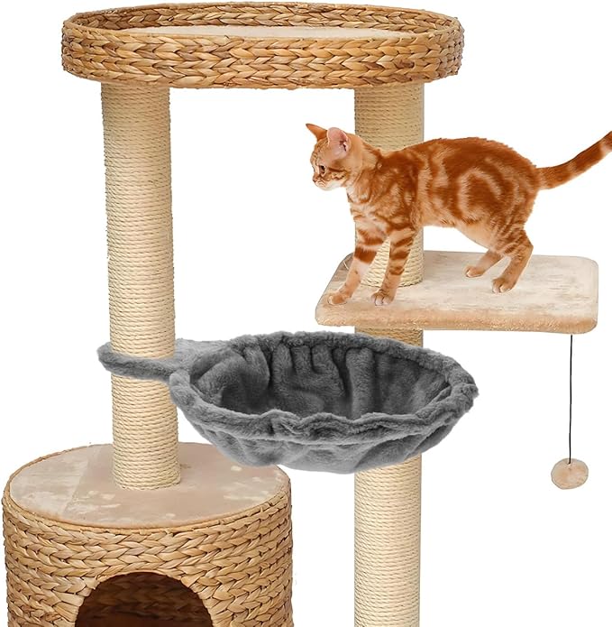 Toddmomy 1pcs Cat Tree Hammock 17 Inch Round Deep Basket Replacement Cat Nest Soft Plush Hammock Bed for Tower Comfortable Resting Space