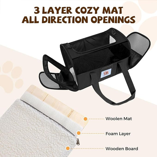 Soft Cat Carrier for Pets Up to 25 lbs, Cat Pet Travel Bag with Padded Shoulder Strap and Detachable Cat Food Bowl, Pet Dog Carriers for Small Dogs and Puppies, Travel Carry, Black