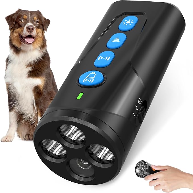 URCHIN Dog Bark Deterrent Device, 3X Ultrasonic Anti Barking Device 6 Modes Dog Trainer Rechargeable & Portable Safe Bark Control Indoor Outdoor for All Dogs with LED Flashlight - Blue Button