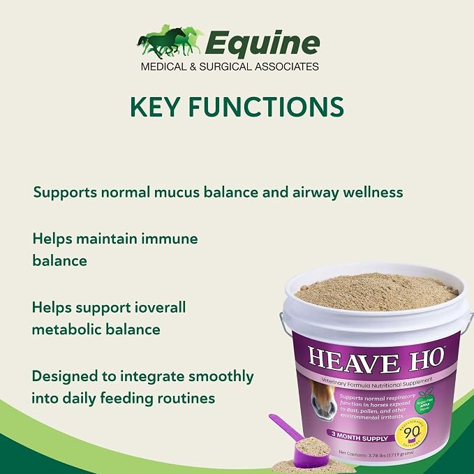 HEAVE HO Equine Respiratory Support Supplement for Horses, Supports Normal Lung & Immune Function, Sugar Free Apple Flavor, 90 Servings