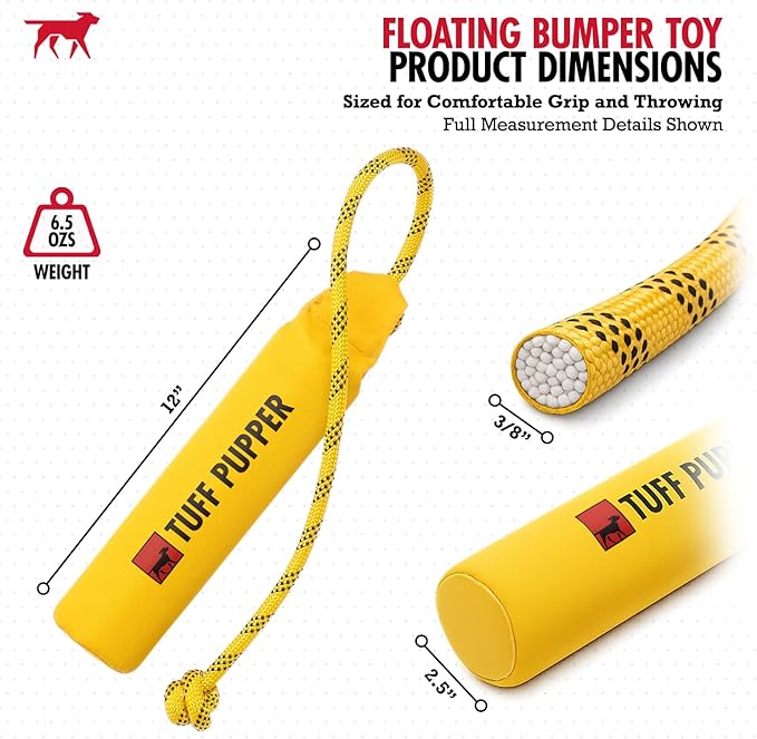 Tuff Pupper Floating Dog Bumper Toy | Fetch Only Not a Chew Toy | Soft Foam Retrieve Trainer | High-Visibility Water & Snow Play | Gentle on Teeth | Lightweight Durable Outdoor Training Dummy