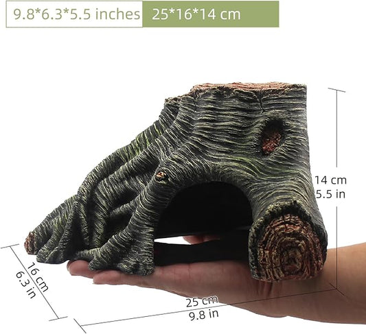 Reptile Hideouts Cave Habitat Decor, Hollow Tree Climing Ramp Basking Platform for Reptiles, Amphibians, Fish Tanks and Leopard Gecko, Snake, Lizard