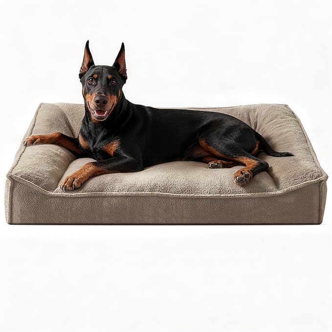 FURTIME XXL Orthopedic Dog Beds Large Sized Dog, Extra Thick Supportive Comfort Pet Sofa, Ergonomic Slant Dog Couch Bed with Removable Washable Cover, Ultra Soft Surface & Non-Slip Bottom, Brown, 48"