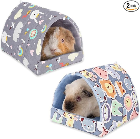 UPINS 2 Pack Guinea Pig Hideout,Guinea Pig Bed Washable Small Animal House Cage Accessories for Mouse Chinchillas Hamsters Hedgehogs Ferrets Bearded Dragons and Rats