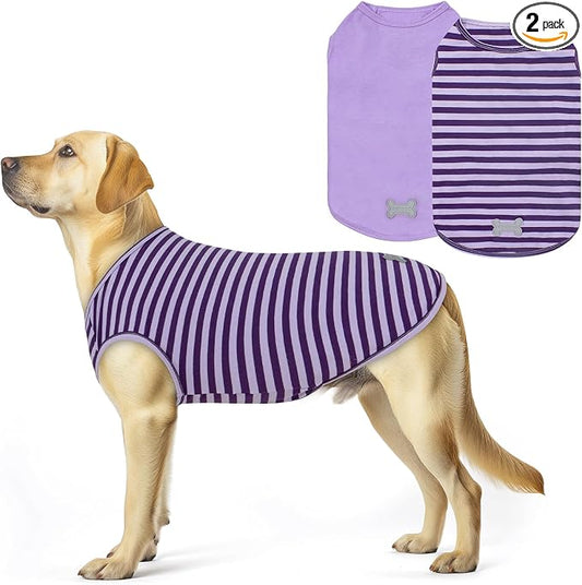 KYEESE 2Pack Dog Shirt, Soft Striped Dogs T Shirts, Lightweight Pet Tank Top, Sleeveless Dog Shirt for Medium Dogs, Stretchy Comfortable Pet Vest, Purple, 2XL