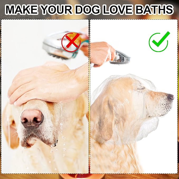 Weewooday 32 Pieces Disposable Pet Shower Caps - Plastic Dog Ear Covers for Bathing, Drops, Guard - Transparent Overhanging Ears Protection for Puppy, Kitten, Small Pets Bath, Shower, Rain Water