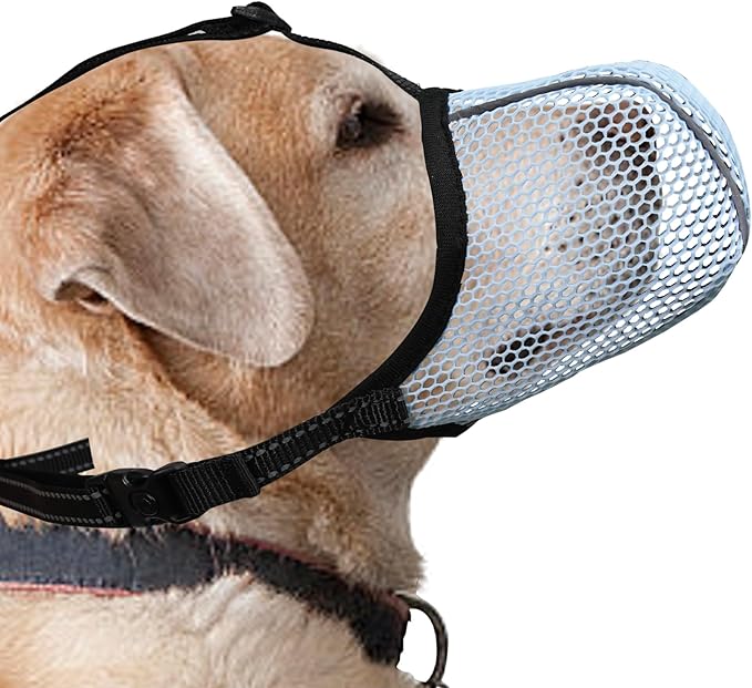 Blue Dog Muzzle, Breathable Soft for Large Dogs to Anti & Prevent Barking Biting Chewing, Reflective & Adjustable Basket Muzzle with Air Mesh for Doberman Blue XL