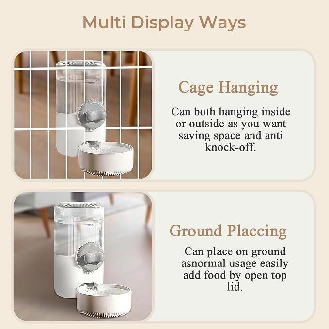 34oz Hanging Gravity Auto-Refill Water Bowl for Small Animal Cage | Visible Water Level, Keeps Floor Space Clear, Secure Cage-Mounted Placement, Detachable for Routine Cleaning