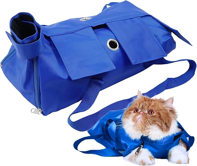 Cat’s Restraint Bag for Claw Care Nail Trimming Anti-Scratching Grooming Bag for Cats Medical Examination(Blue-s)