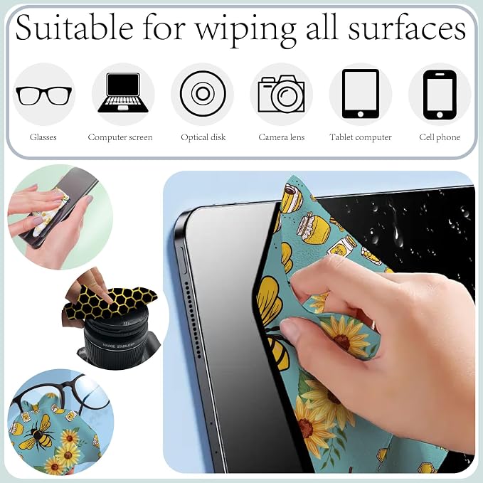 CREATCABIN 6Pcs Glasses Cleaning Cloth Insects Microfiber Cleaning Cloths Bee Glasses Cleaner Wipes Soft Microfiber Reusable for Eyeglasses Camera Lens Laptops Screens Phone 6 x 6 Inch Yellow